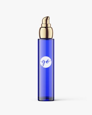 Download Glass bottle blue mockup with airless pump - Bottles, Cosmetics || GO MOCKUPS